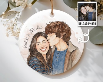 Custom Photo Ornament, Personalized Watercolor Photo Ornaments, Valentine Gift 2026, Family Portrait Ornament, Bestie Gift, Couple Gift