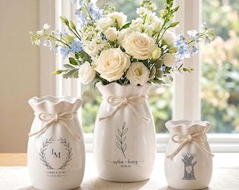 Custom Engagement Gifts Flower Vase,Wedding Vase Gift,Ceramic Flower Vase for Wedding,Gift for Newlyweds,Wedding Anniversary Gift for Couple