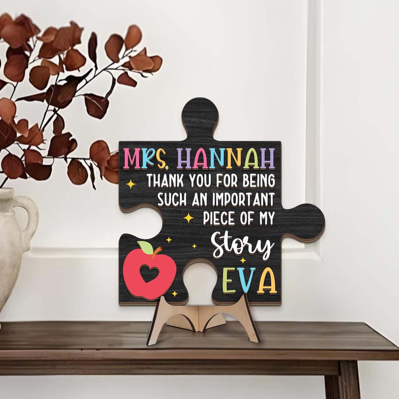 Personalized Teacher Puzzle Piece Wooden Sign, Custom Teacher Wood ...