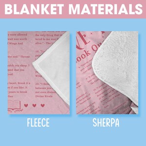 May include: Two pink blankets with different textures. The fleece blanket has a pink and white pattern with text from the book "A Court of Thorns and Roses". The sherpa blanket is white with a pink border and text from the book "A Court of Thorns and Roses".