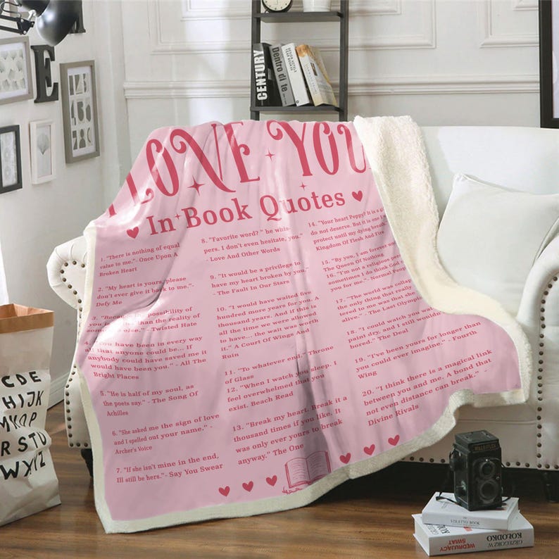 I Love You in Book Quotes Blanket, Romance Book Gift, Valentine Blanket Gift for Book Lover, Book Lover Gift For Reader, Librarian Gift image 3