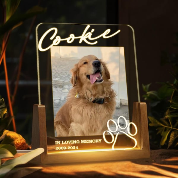 Personalized Pet Memorial LED Night Light, Custom Photo Pet Lover Night Light, Dog Keepsake Sign, Pet Loss Light Up Sign, Loss Of Dog Cat
