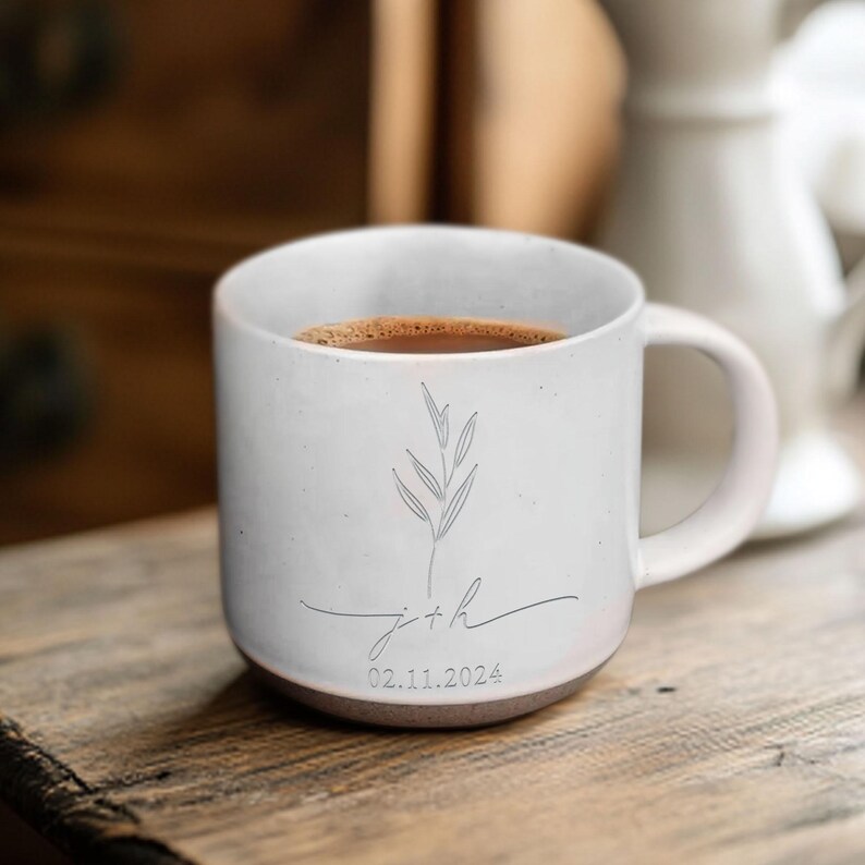 Personalized Engraved Engagement Pottery Mug, Custom Newly Engaged Gift Mug, Engagement Gift, Wedding Gift for Couple, Bridal Shower Gift