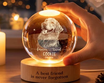 Personalized Pet Portrait Crystal Ball Lamp, Memorial Gift for Dog/Cat, Gift for Cat Mom, Custom Crystal Photo Gift for Pet, Pet Loss Gifts