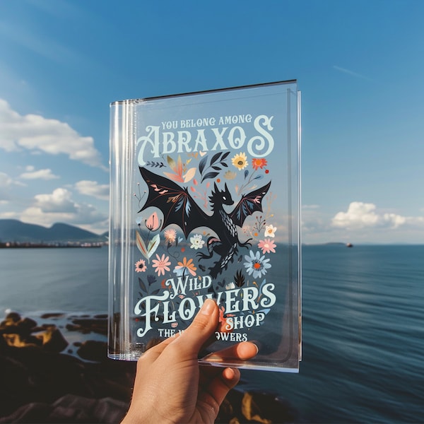 Abraxos Flower Garden Club Books Acrylic Vase for Flowers, Fantasy Dragon Bookish Book Shaped Flower Vase, Fantasy Readers Book Club Gifts