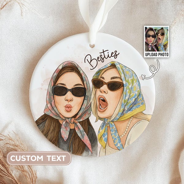 Adorno personalizado con foto de acuarela para mejor amiga, adorno con retrato personalizado, regalo de amistad, regalo para mejor amiga