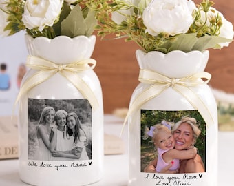 Custom Photo Gift for Mom, Mothers Day Gift for Mom Nana Grandma, Mom Floral Ceramic Vase,Mom Birthday Gift,Mom Gift,Nana Gift,Birthday Gift
