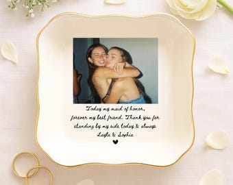 Personalized Photo Bride and Bridesmaid Ring Dish, Maid of Honor Gift for Sister, Sister Wedding Gift, MOH Jewelry Tray, Sister Jewelry Dish