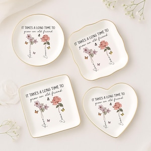 Personalized Friendship Ring Dish, Custom Birth Flower Best Friend Jewelry Dish, Best Friend Flower Ring Dish, Birthday Gift for Bestie
