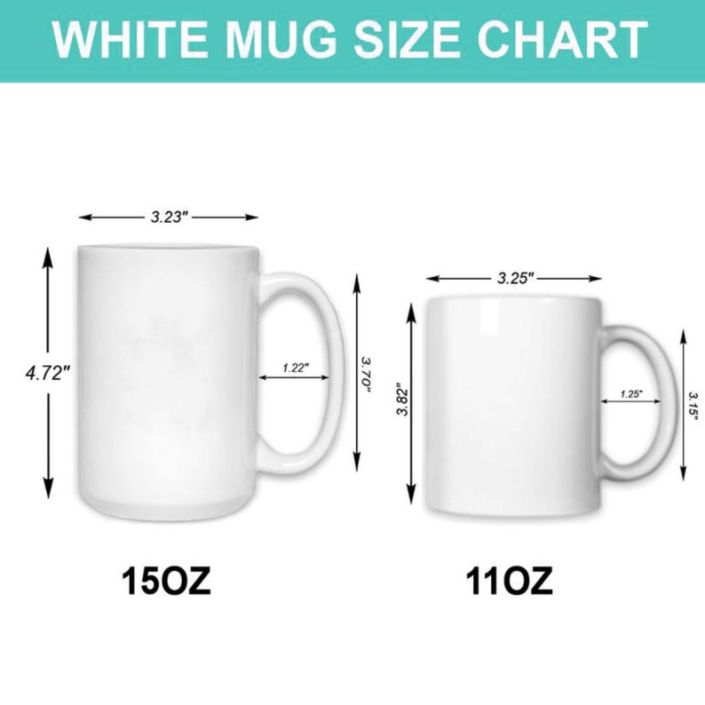 K&ouml;nnte beinhalten: Wei&szlig;e Becher-Gr&ouml;&szlig;entabelle mit Ma&szlig;en in cm. Die Tabelle zeigt zwei wei&szlig;e Becher: einen 15oz-Becher mit den Ma&szlig;en 12 cm H&ouml;he, 8,2 cm Breite und 9,4 cm Griffh&ouml;he und einen 11oz-Becher mit den Ma&szlig;en 9,7 cm H&ouml;he, 8,3 cm Breite und 8 cm Griffh&ouml;he.