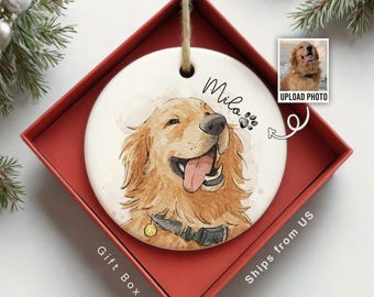 Personalized Watercolor Photo Pet Ornament, Custom Pet Portrait Keepsake, Dog Lover Gift, Cat Mom Gift, Memorial Dog Gift, Loss of Pet