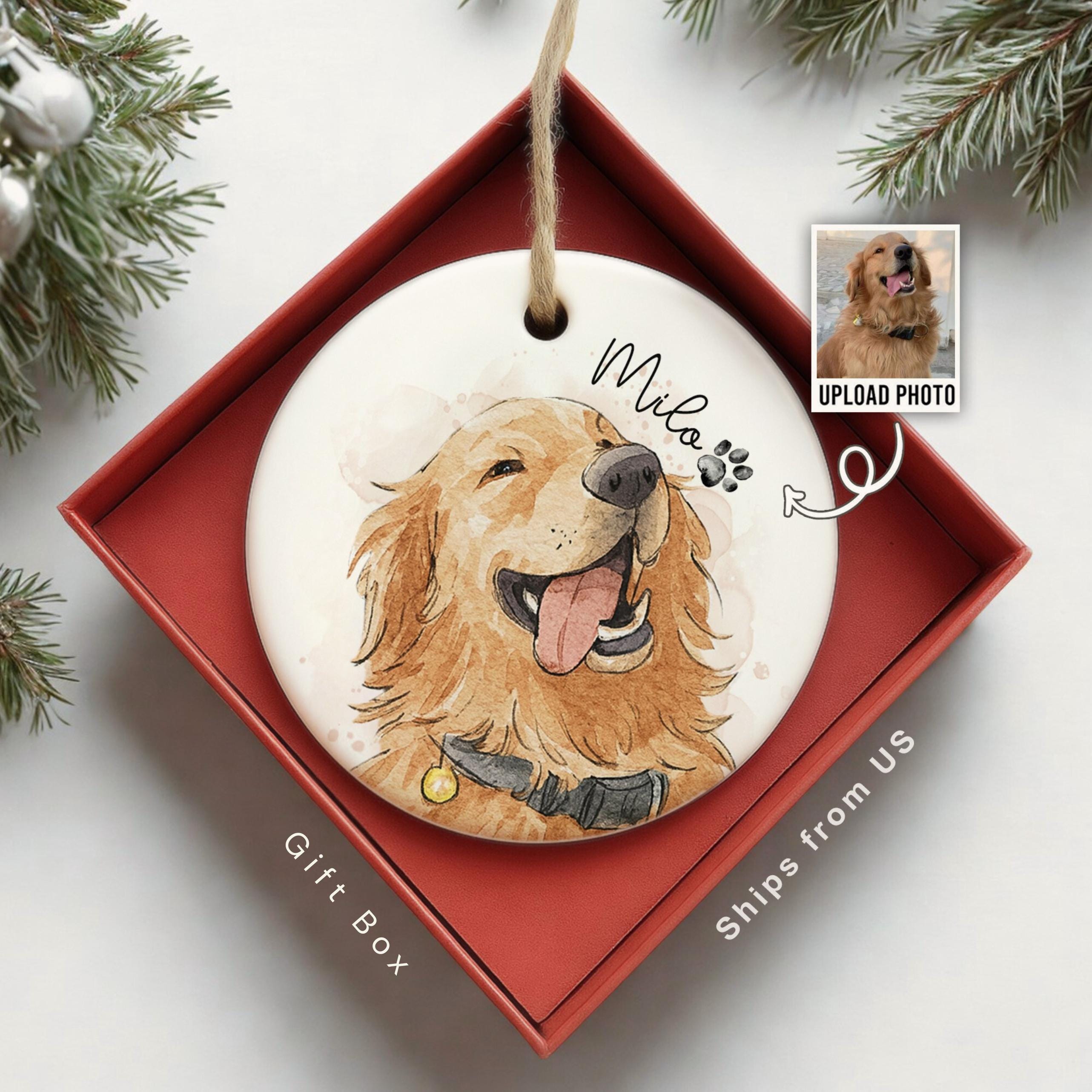 Personalized Watercolor Photo Pet Ornament, Custom Pet Portrait Keepsake, Dog Lover Gift, Cat Mom Gift, Memorial Dog Gift, Loss of Pet product image