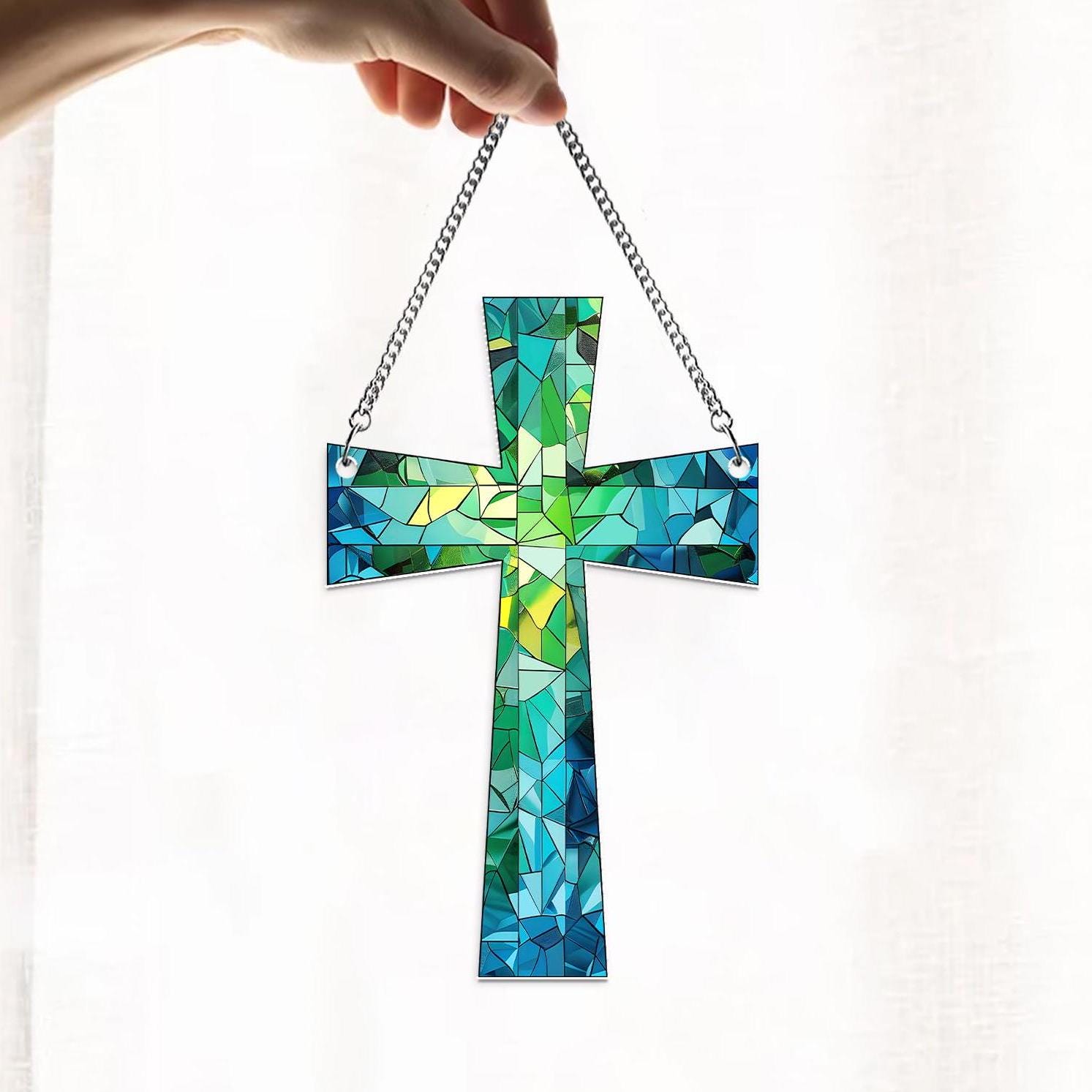 Cross Suncatcher Ornament, Cross Acrylic Window Hanging, Religious Wall Window Hanging Art Decoration, Faith Home Decor, Nativity Ornament