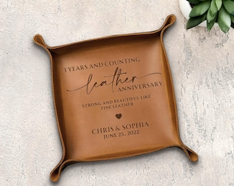 Personalized Engraved 3rd Anniversary Leather Tray, Custom Leather Anniversary Gift, Wedding Valet Tray, Wedding Gift,Three Year Anniversary