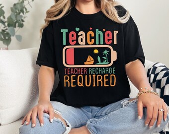 Teacher Summer Recharge Required Tshirt, Funny Teacher Summer Tshirt, Teacher Vacation Shirt, Summer Vacation Shirts, End of School Gift