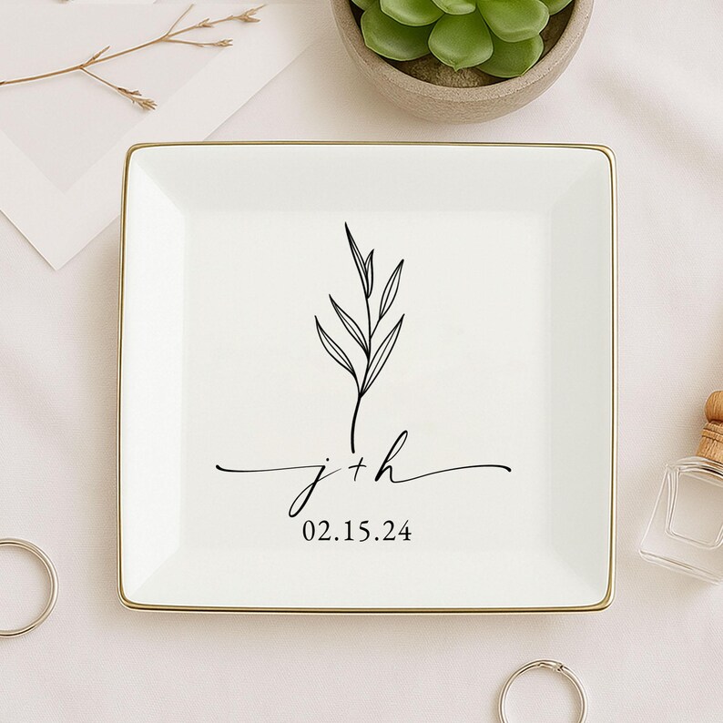 Personalized Engagement Ring Dish, Custom Initials Date Engaged Jewelry ...