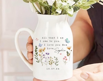 Personalised Mother of the Bride Floral Ceramic Vase, Custom Mother&#39;s Day Flower Vase for Mother of the Bride and Groom, Wedding Favor Gifts
