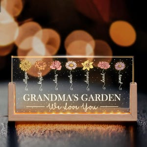 Personalized Grandmas Garden Birth Month Flower LED Night Light, Grandma Gift, Custom Mothers Day Gift, Christmas Moms Garden Flower Gift