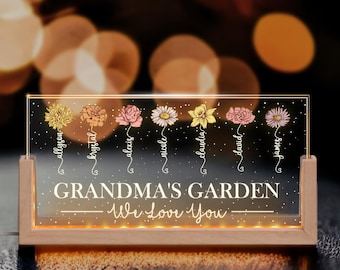 Personalized Grandmas Garden Birth Month Flower LED Night Light, Grandma Gift, Custom Mothers Day Gift, Christmas Moms Garden Flower Gift