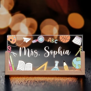 Personalized Teacher Desk Plate, Custom Name Teacher Sign Lighted Acrylic Nameplate, Back to School, Teacher Appreciation Gift, Office Decor
