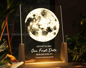 Personalized Moon Phase by Date LED Night Light, Custom Couple Moon Phase Gift, Engagement Gift, Anniversary Gift, Wedding Gifts, Birthday