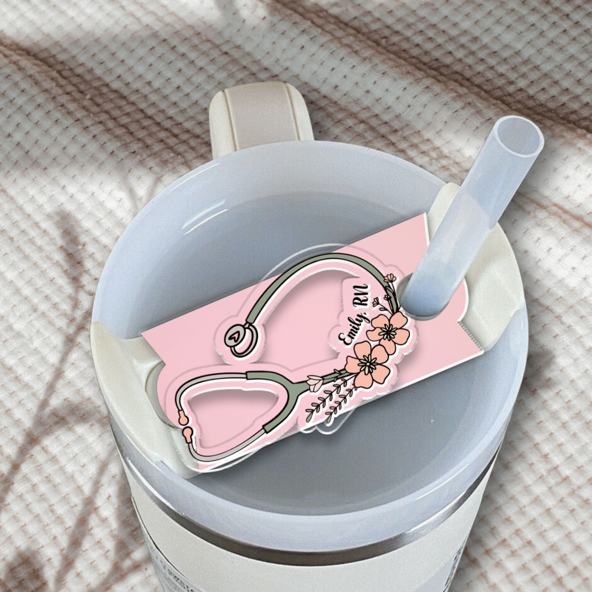 Tumbler Name Plate for Nurse, Stethoscope Personalized Quencher Tumbler Topper, Lid H2.0 30oz, 40oz, Name Plate Personalized RN