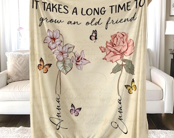 Personalized Friendship Birth Month Flower Blanket, Custom Best Friend Birth Month Flower Blanket, Friendship Gifts, Besties Gift, BFF Gift