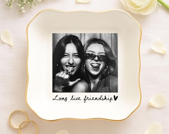 Personalised Bestie Photo Trinket Dish, Custom Jewelry Ring Dish, Bridesmaid Proposal, Ceramic Trinket Tray for Best Friend, Wedding Gift