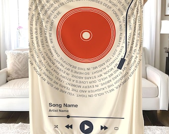 Personalized Music Lyrics Blanket, Custom Song Vinyl Lyrics Blanket, Girlfriend Gift, Anniversary Gift, Wedding Gift, Valentine Gift
