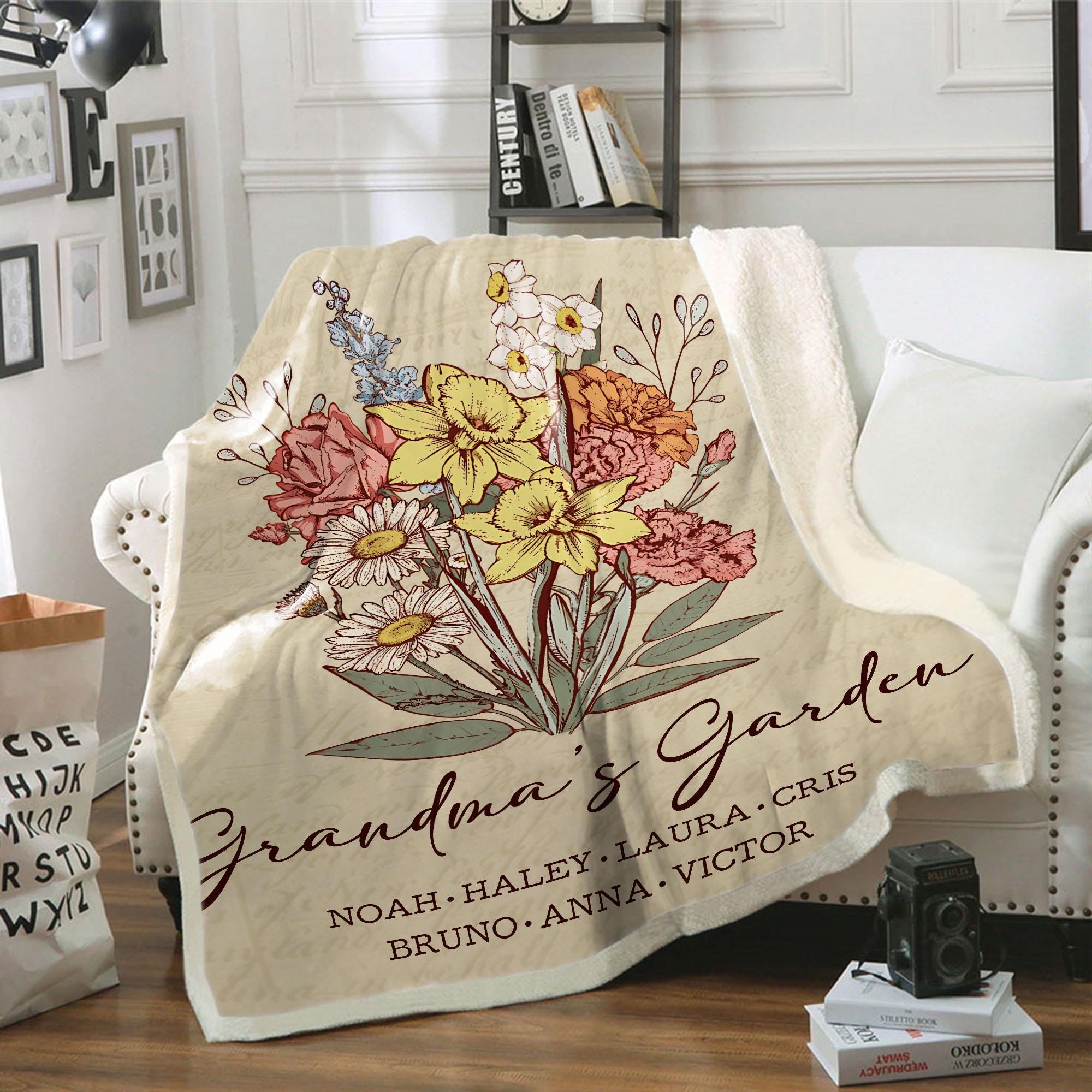 Personalized Grandma's Garden Blanket - Custom Birth Month Flowers & Grandkids Names, Mother's Day Gift - View #2