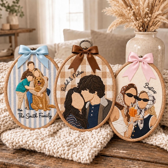 Custom Photo Embroidered Hoop, Personalized Family Embroidery Hoop,Custom Faceless Portrait,Anniversary Gift, Besties Photo Gift,Family Gift