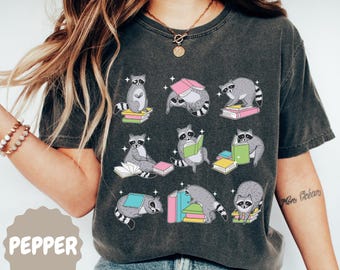 Funny Raccoon Reading Comfort Colors Shirt, Reading Raccoon Shirt, Book Lover Gift, Book Shirt, Bookish Gift, Librarian Gift,Book Club Shirt