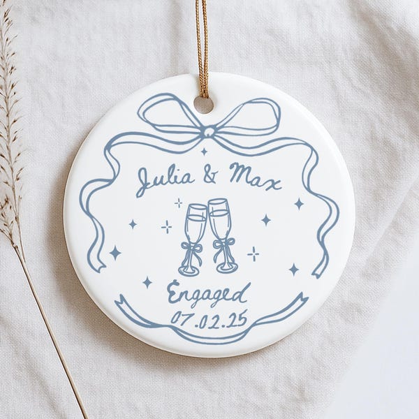 Personalized Engagement Gift for Couples, Wedding Gift for Newlyweds, Romantic Whimsical Ceramic, Married Ornament, Anniversary Gift
