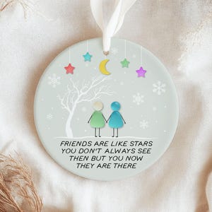 Friendship Sea Glass Quote “Friends are like Stars” Ornament, Best Friend Sea Glass 2D Effect Decor, Timeless Friendship Christmas Keepsake