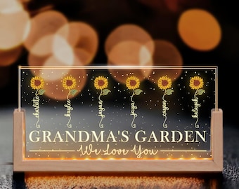 Personalized Grandma's Garden Sunflower LED Night Light, Custom Name Sunflower Gift For Grandma Mom, Mothers Day Gift, Christmas Gifts