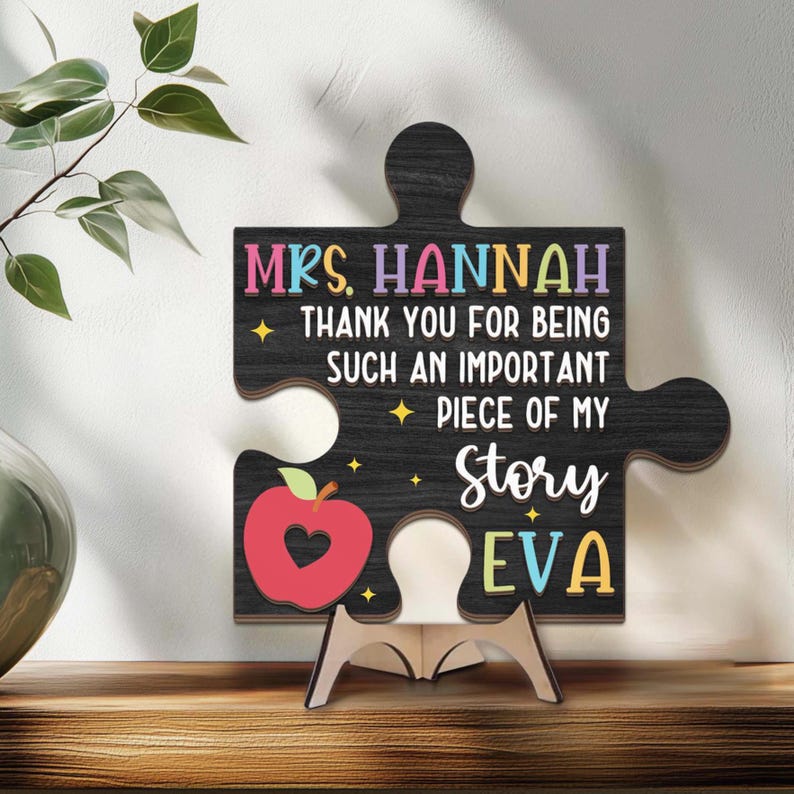 Personalized Teacher Puzzle Piece Wooden Sign, Custom Teacher Wood ...