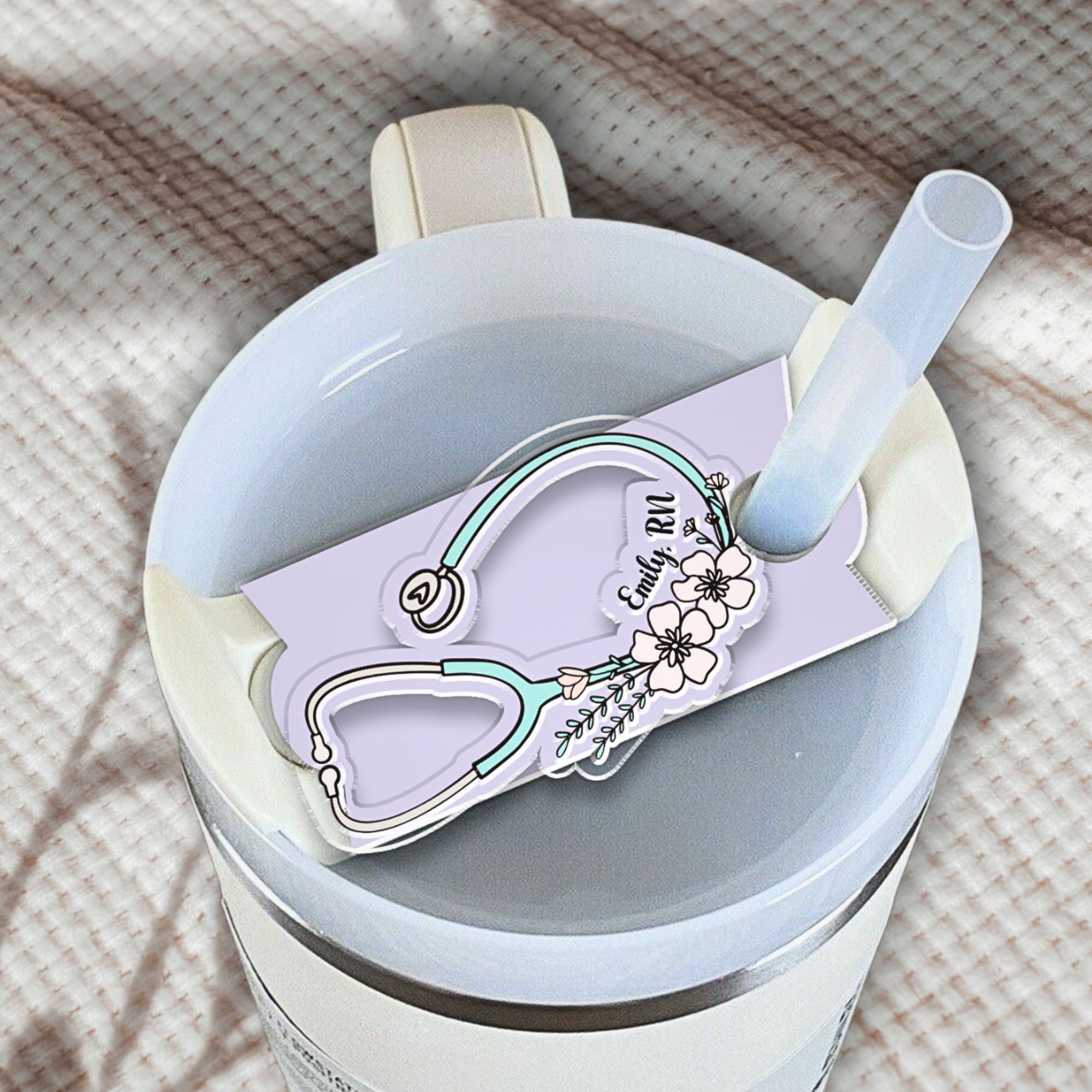 Tumbler Name Plate for Nurse, Stethoscope Personalized Quencher Tumbler Topper, Lid H2.0 30oz, 40oz, Name Plate Personalized RN