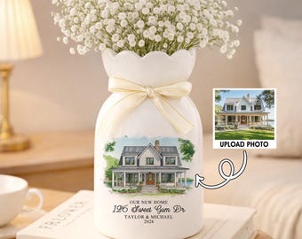 Custom Watercolor Photo Vase for New Home, First Home Gift, Housewarming Gift For Couple, New Home Owners Gift, Moving In Gift for Friend
