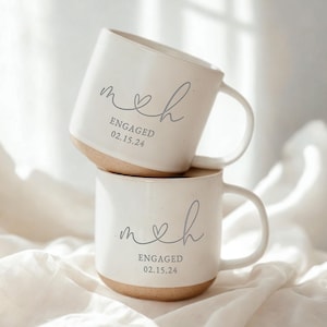 Personalised Engraved Engagement Pottery Mug, Custom Wedding Mugs, Engagement Gifts, Wedding Gifts for Couple, Bridal Shower Gifts