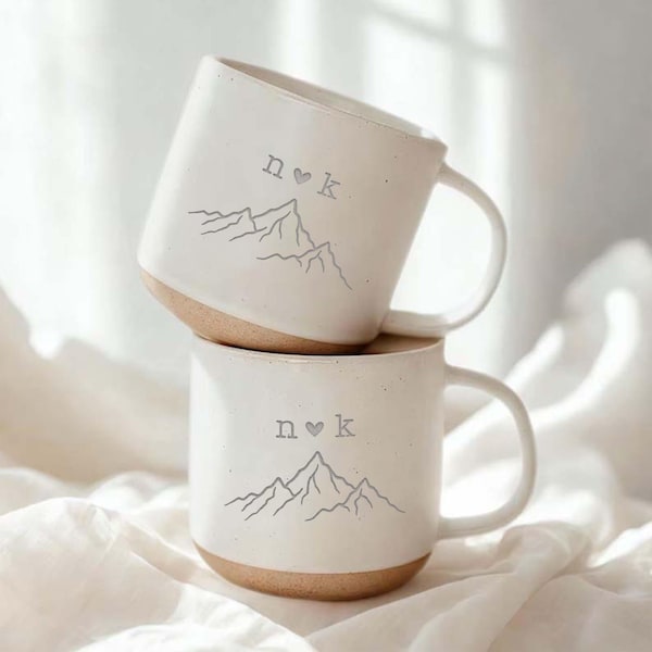 Personalised Engraved Engagement Pottery Mug, Custom Wedding Mugs, Engagement Gifts, Wedding Gifts for Couple, Bridal Shower Gifts
