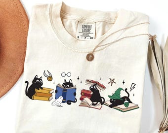 Wizard House Cat Christmas Comfort Colors Shirt, Wizard Cat Bookish Shirt, Cat Book Lover Gift, Magical Castle Shirt, Wizard School Shirt