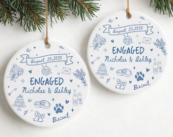 Personalized Engagement Gift for Couple, Custom Engaged Ornament, Engagement Keepsake Ornament, Engaged Christmas Ornament, Gift for Couples