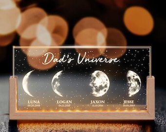 Personalized Moon Phase by Date LED Night Light for Dad Grandpa, Custom Father's Day Gift with Kids Name, Custom Birth Moon Phase Dad Gift