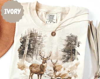 Vintage Deer Wilderness Scene Sweatshirt, Retro Deer Comfort Colors Shirt, Nineties Vintage Buck And Doe Deer Shirt, Deer Hunting Shirt