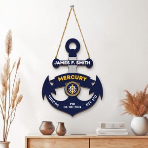 Personalized Navy Anchor Wood Sign, PIR Graduation Anchor, Navy Door Hanger, Navy Graduation Gift, Unique Gift, Navy Family Gift, Ship Decor