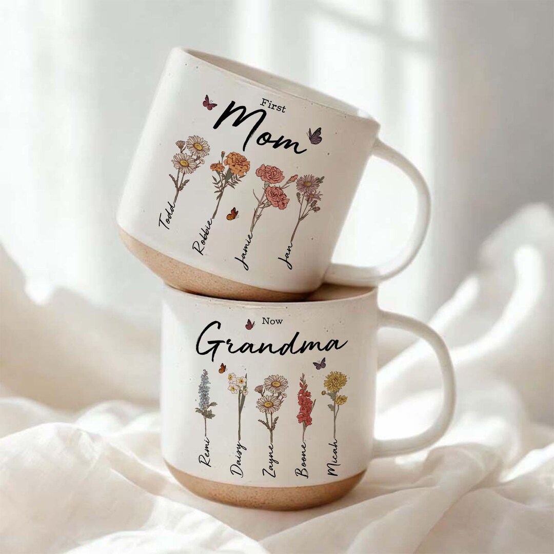 Personalised First Mom Now Grandma Birth Month Flower Pottery Mug ...