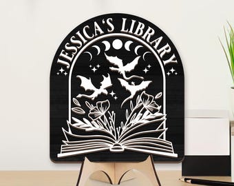 Personalized Library Sign, Custom Book Decor Color 3D Printed Bookish Bookshelf Sign for Book Nook with Stand, Book Lover Gift, Reader Gift