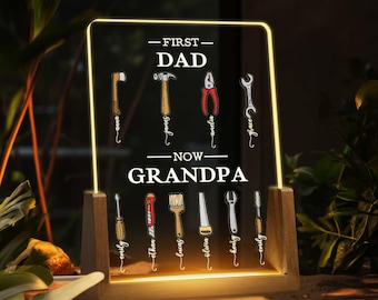 Personalized Custom First Dad Now Grandpa LED Night Light, Custom Grandpas Garage Night Light with Kids Name, Fathers Day Gift, Grandpa Gift