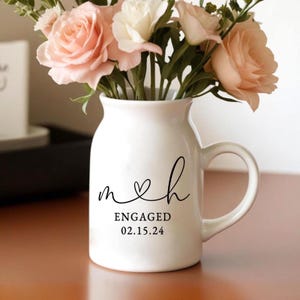 Personalized Engagement Flower Ceramic Vase, Custom Newly Engaged Flower Vase, Engagement Gift, Wedding Gift for Couple, Bridal Shower Gift