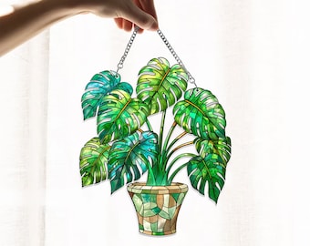Monstera Leaves Acrylic Window Hanging, Monstera Leaves Window Decor, Monstera Plant Wall Window Hanging Art Decoration
